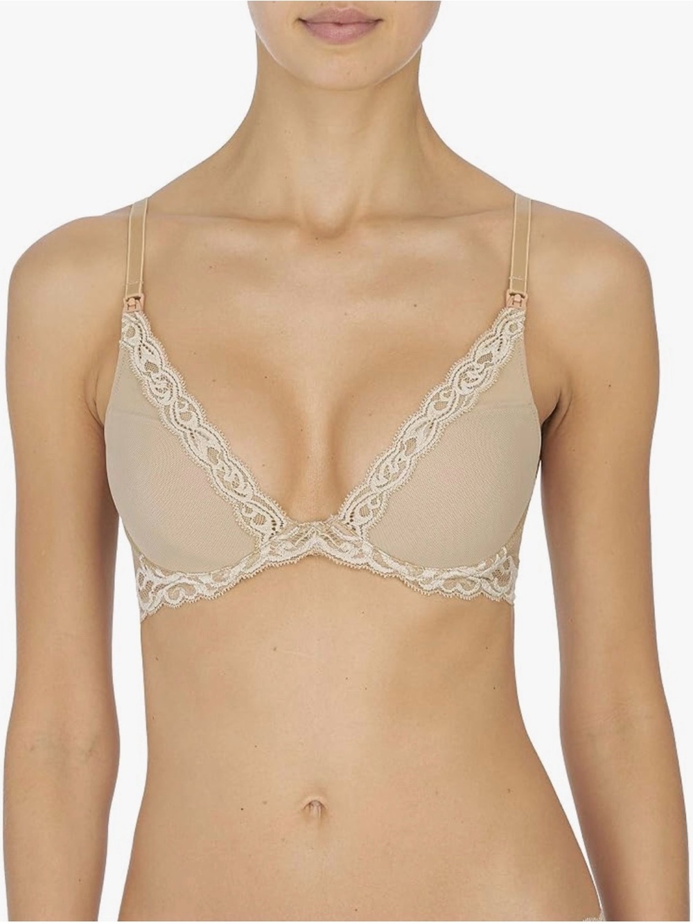 Natori Beige Lace-Trim Plunge Bra - Picture 1 of 1